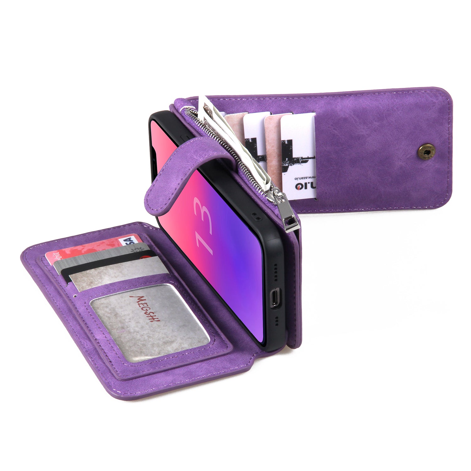 MEGSHI 007 Series TPU PC Cover for iPhone 13 mini Case 2-in-1 Detachable PU Leather Wallet Phone Case MEGSHI 007 Series TPU PC Cover for iPhone 13 mini Case 2-in-1 Detachable PU Leather Wallet Phone Case